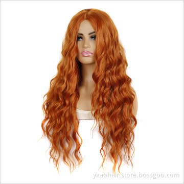 Wholesale price Ginger orange color  Synthetic Hair Wigs With Colorful Body wave  Pre-Plucked Big Factory Stock